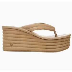 Veronica Beard Womens Size 8.5 Geno Cork Wedge Slide Sandals Tan Suede Thong